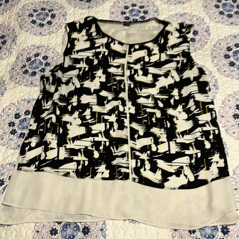 Metaphor Sleeveless Black Yellow Cream Abstract Sheer Botton Top Layer Look